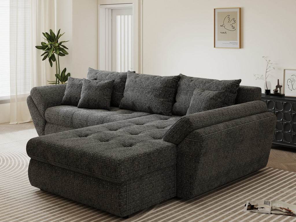 Colțar extensibil dumonde cu ladă de depozitare si sezut confortabil din spuma high-density, Loana Cremona Gri II 270x185 cm