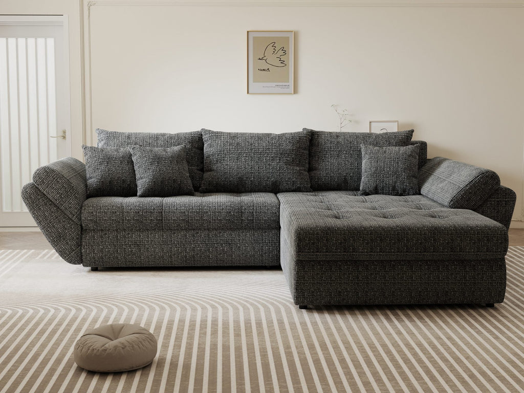 Colțar extensibil dumonde cu ladă de depozitare si sezut confortabil din spuma high-density, Loana Cremona Gri II 270x185 cm