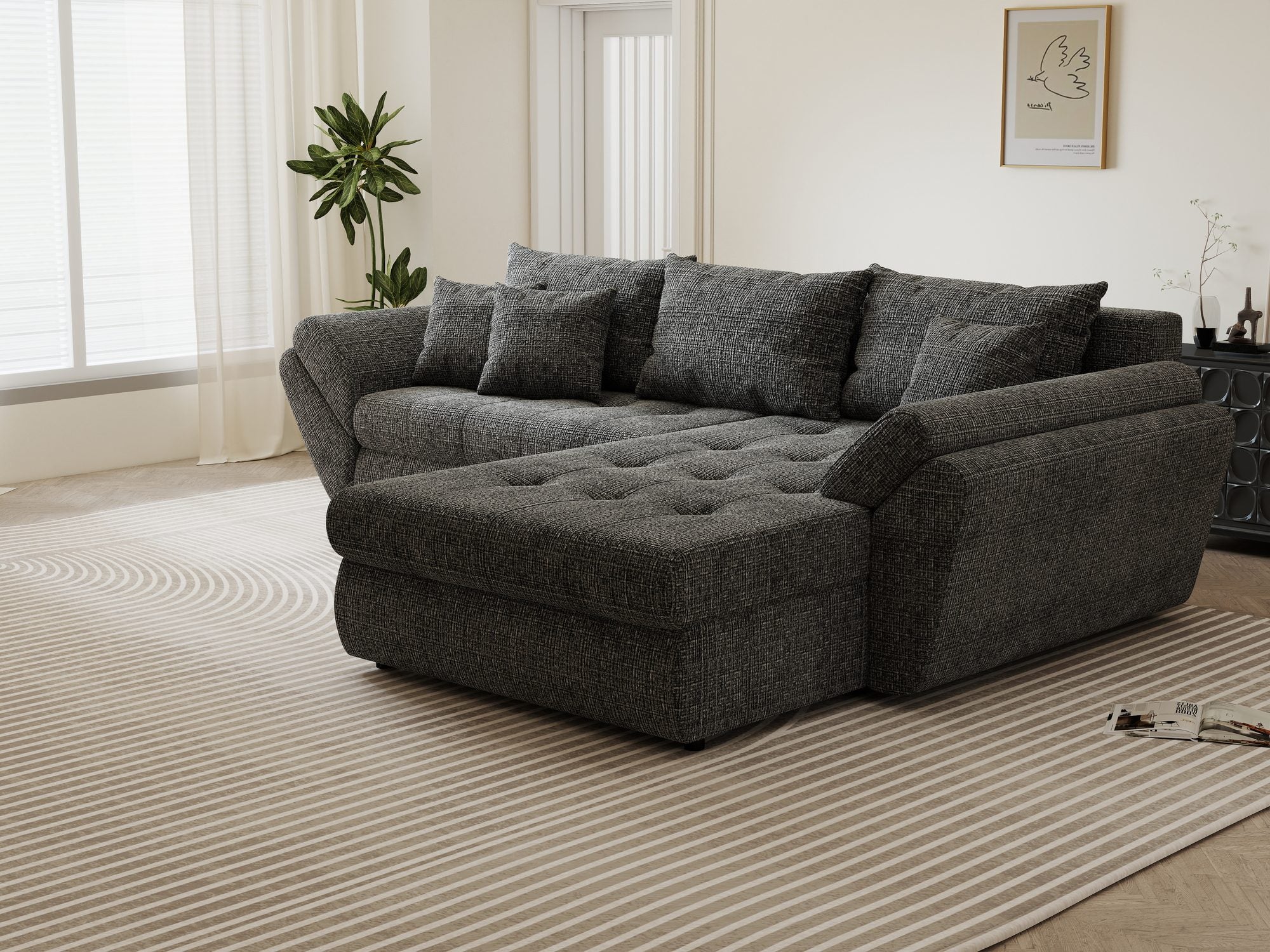 Colțar extensibil dumonde cu ladă de depozitare si sezut confortabil din spuma high-density, Loana Cremona Gri II 270x185 cm