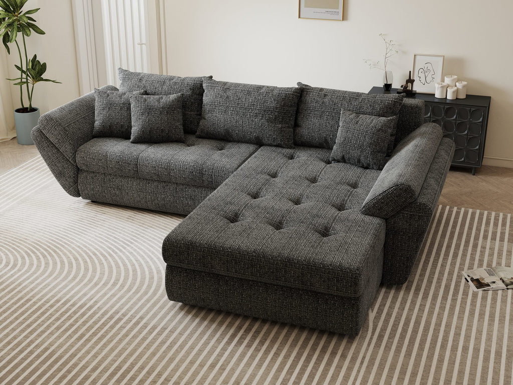 Colțar extensibil dumonde cu ladă de depozitare si sezut confortabil din spuma high-density, Loana Cremona Gri II 270x185 cm