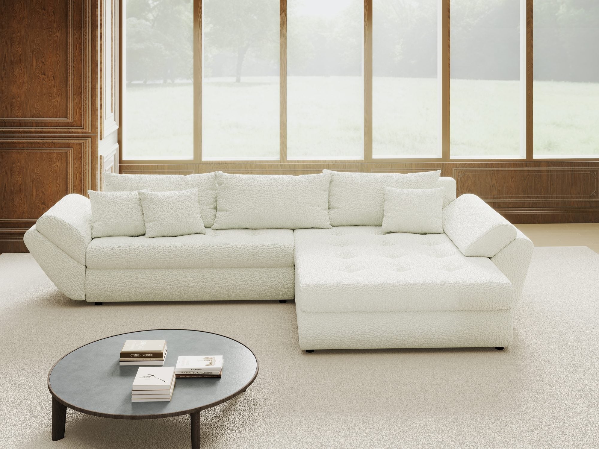 Colțar extensibil dumonde cu ladă de depozitare si sezut confortabil din spuma high-density, Loana Jaguar Ivory II 270x185 cm