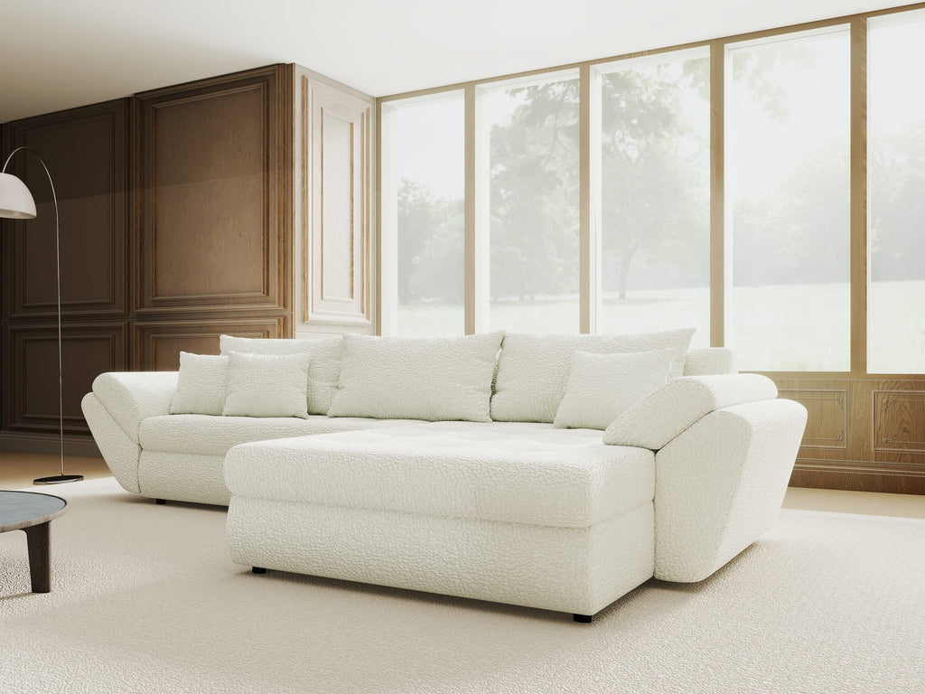 Colțar extensibil dumonde cu ladă de depozitare si sezut confortabil din spuma high-density, Loana Jaguar Ivory II 270x185 cm