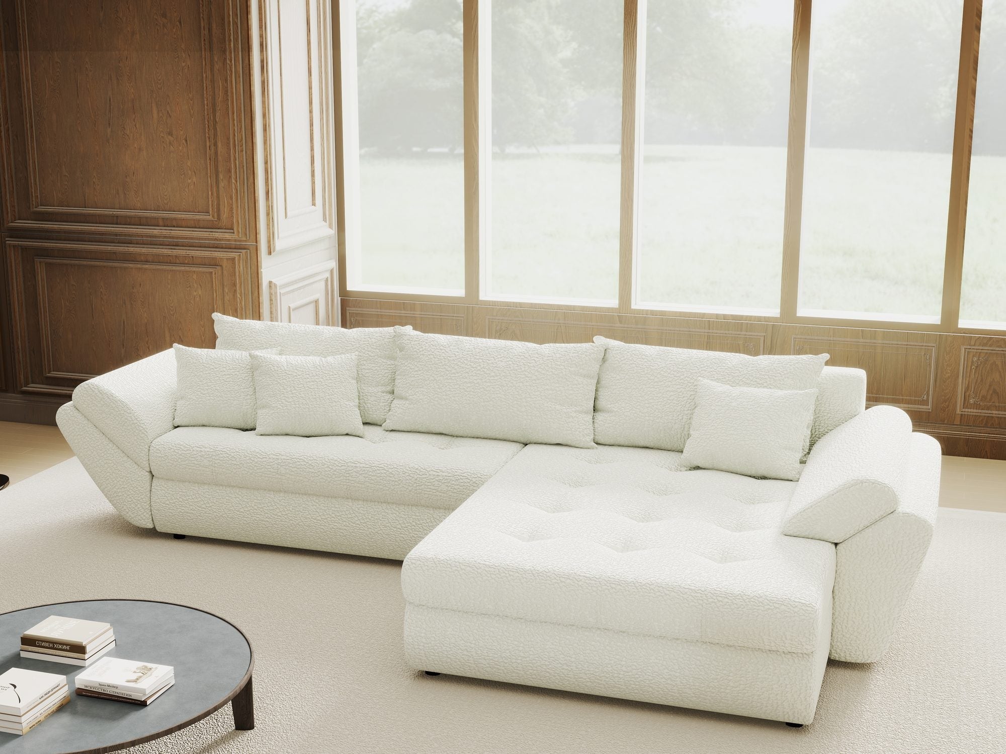 Colțar extensibil dumonde cu ladă de depozitare si sezut confortabil din spuma high-density, Loana Jaguar Ivory II 270x185 cm