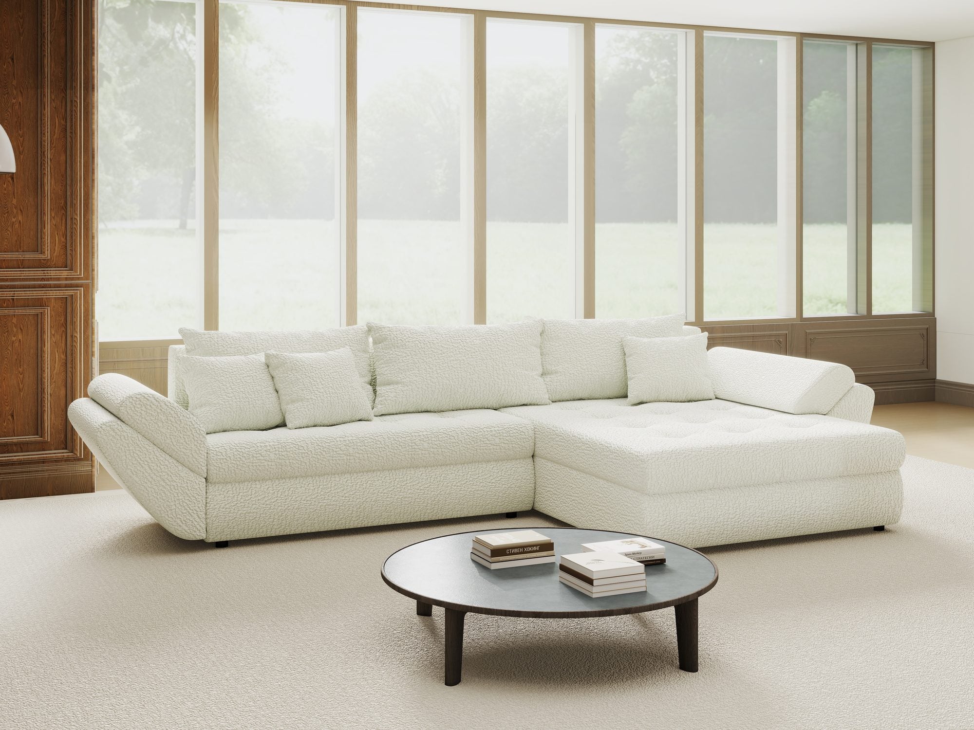 Colțar extensibil dumonde cu ladă de depozitare si sezut confortabil din spuma high-density, Loana Jaguar Ivory II 270x185 cm