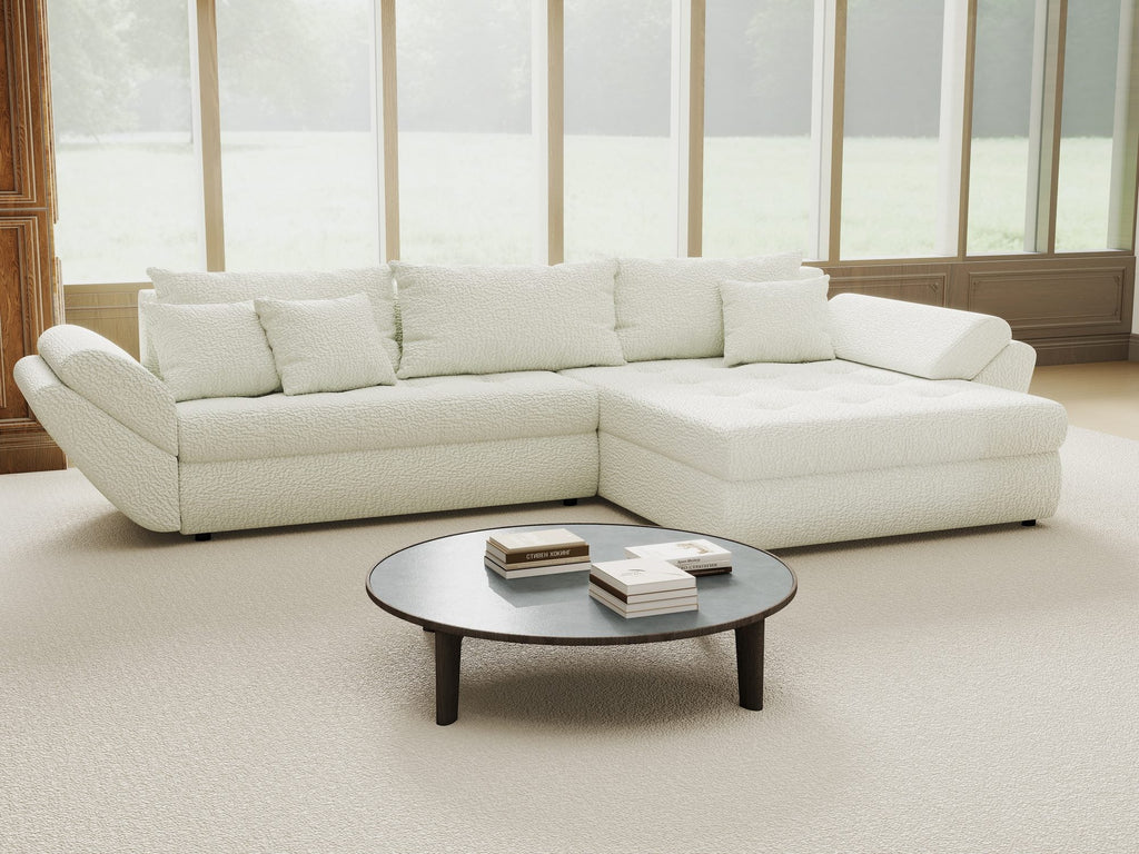 Colțar extensibil dumonde cu ladă de depozitare si sezut confortabil din spuma high-density, Loana Jaguar Ivory II 270x185 cm