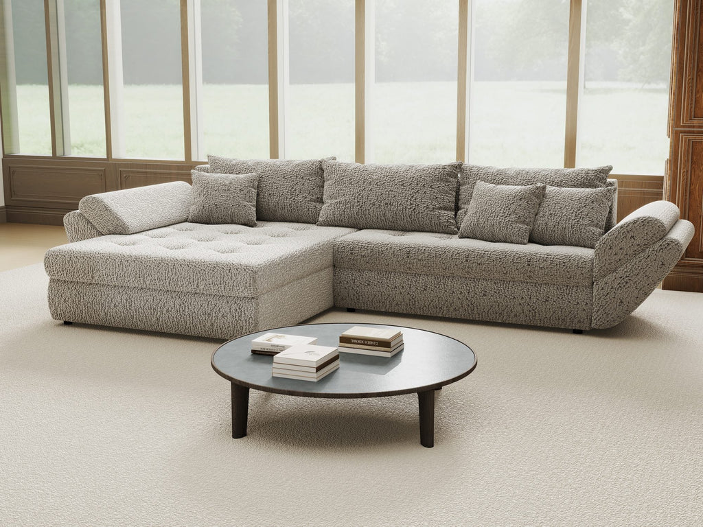 Colțar extensibil dumonde cu ladă de depozitare si sezut confortabil din spuma high-density, Loana Jaguar Gri 270x185 cm
