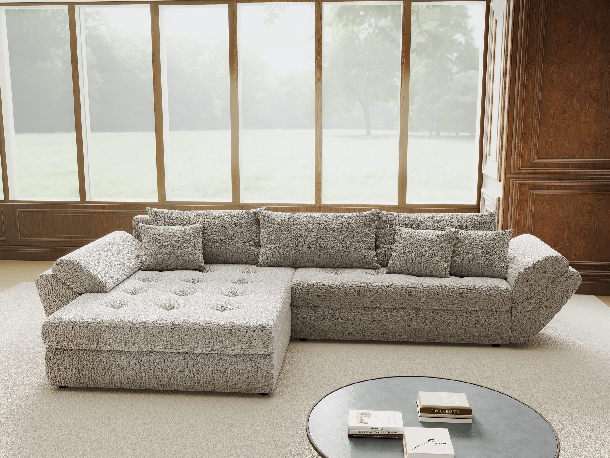Colțar extensibil dumonde cu ladă de depozitare si sezut confortabil din spuma high-density, Loana Jaguar Gri 270x185 cm