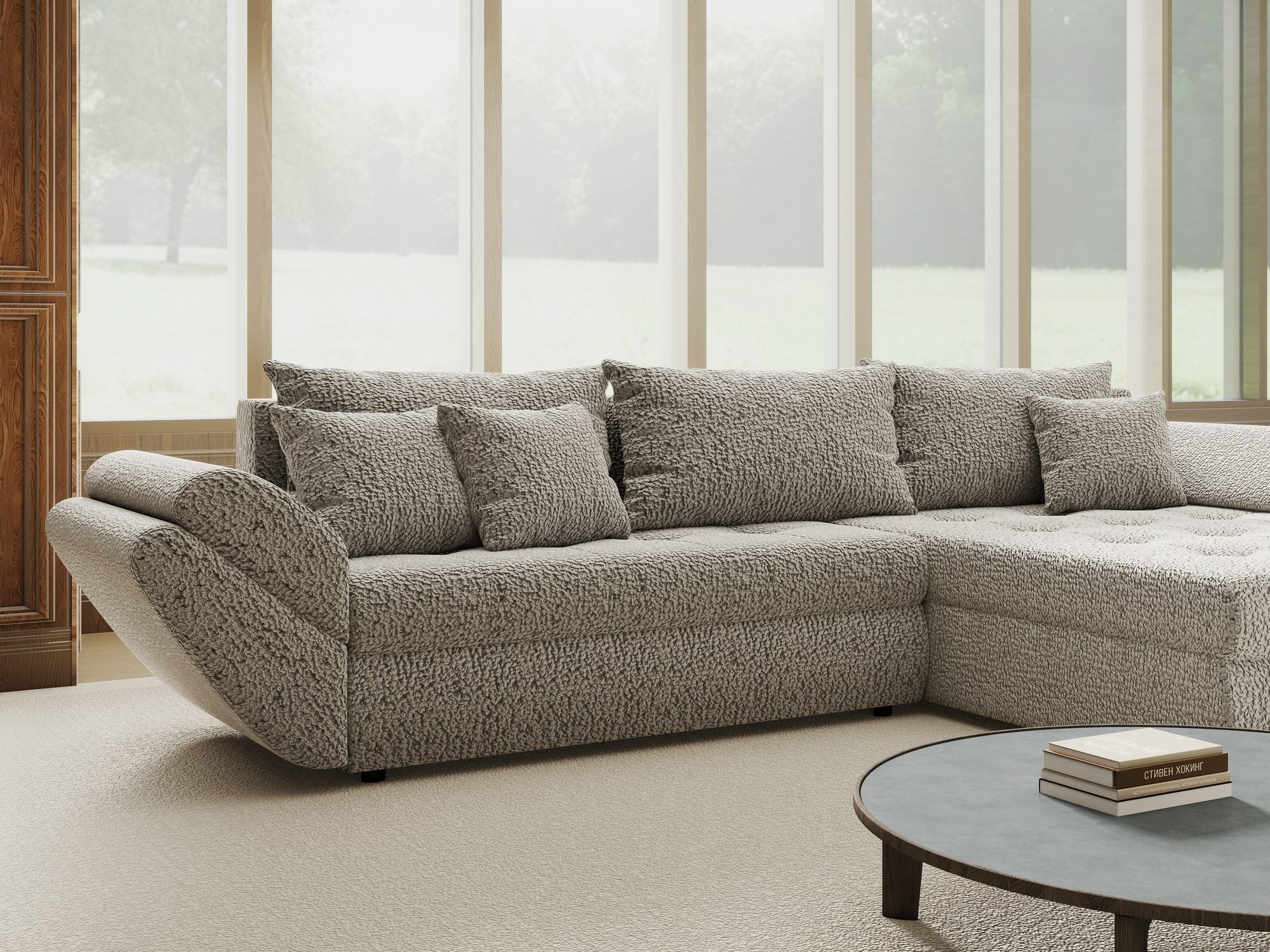 Colțar extensibil dumonde cu ladă de depozitare si sezut confortabil din spuma high-density, Loana Jaguar Gri II 270x185 cm