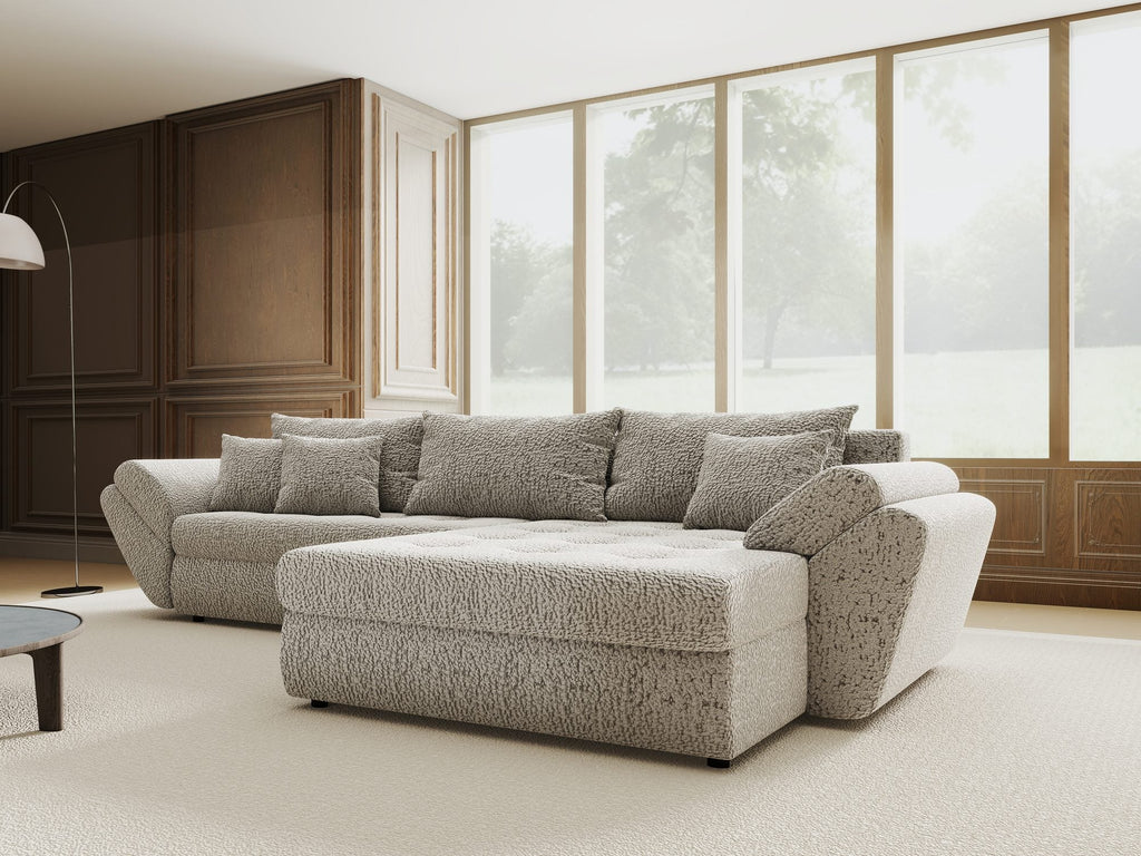 Colțar extensibil dumonde cu ladă de depozitare si sezut confortabil din spuma high-density, Loana Jaguar Gri II 270x185 cm