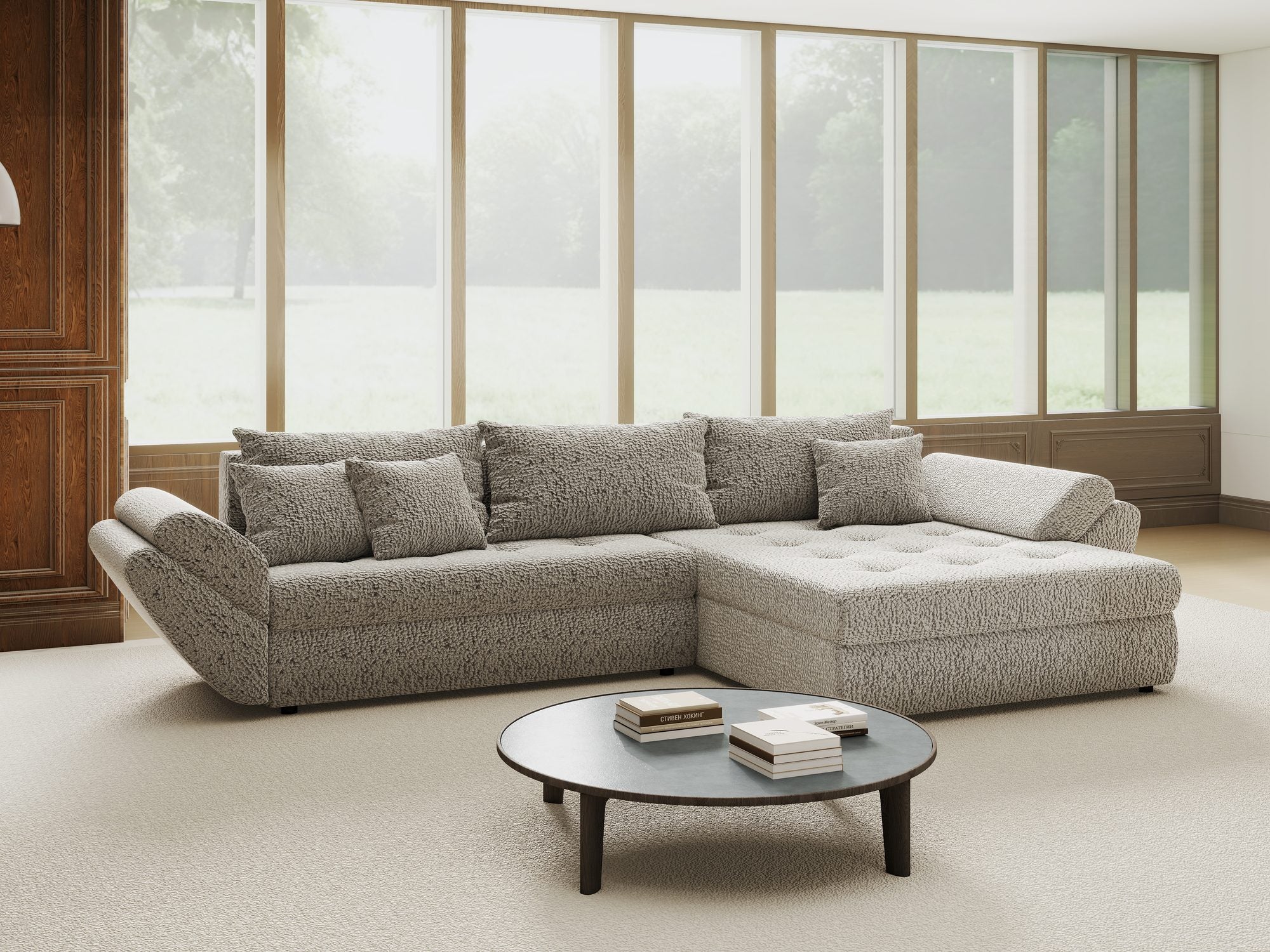 Colțar extensibil dumonde cu ladă de depozitare si sezut confortabil din spuma high-density, Loana Jaguar Gri II 270x185 cm