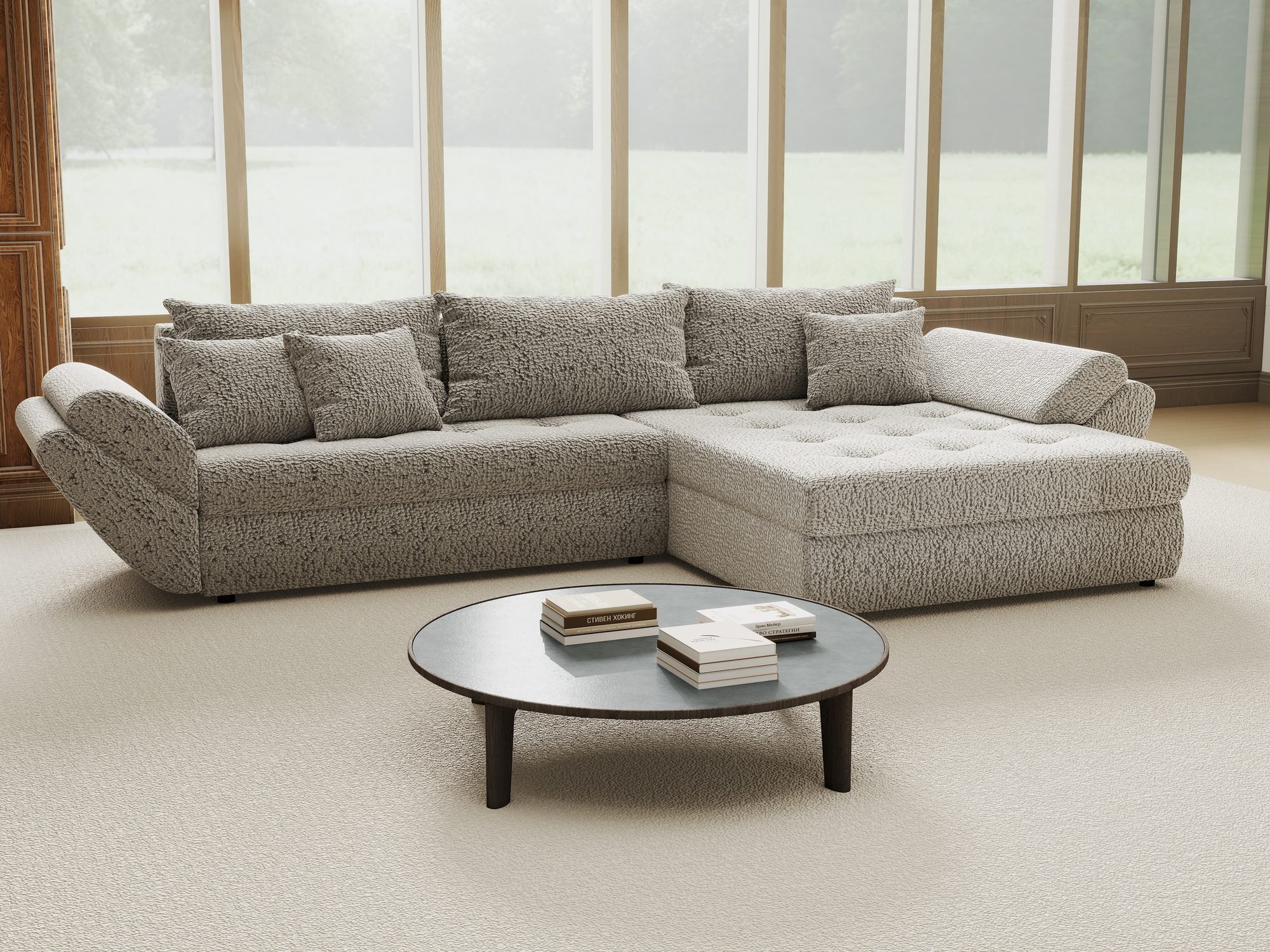 Colțar extensibil dumonde cu ladă de depozitare si sezut confortabil din spuma high-density, Loana Jaguar Gri II 270x185 cm