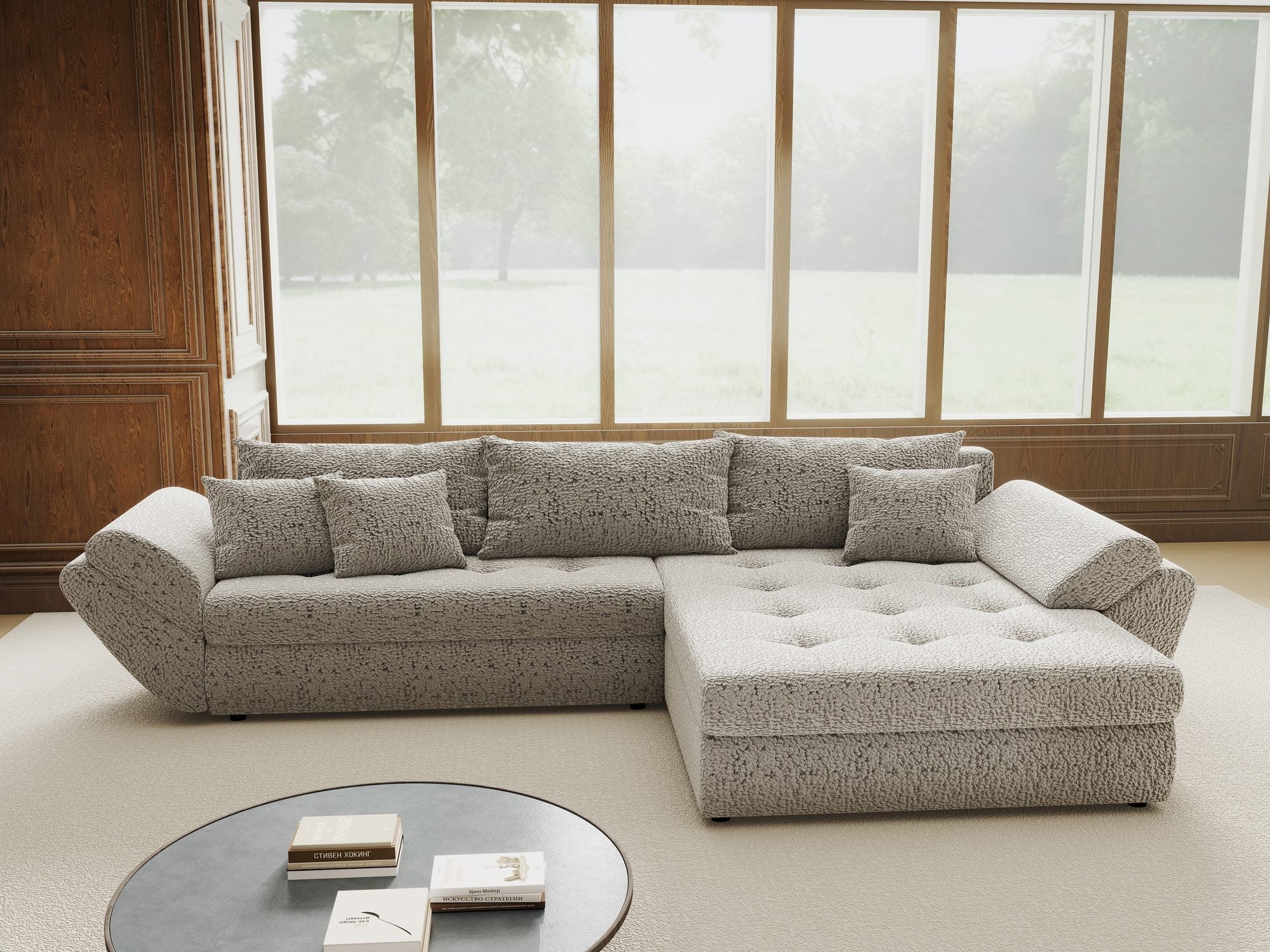 Colțar extensibil dumonde cu ladă de depozitare si sezut confortabil din spuma high-density, Loana Jaguar Gri II 270x185 cm