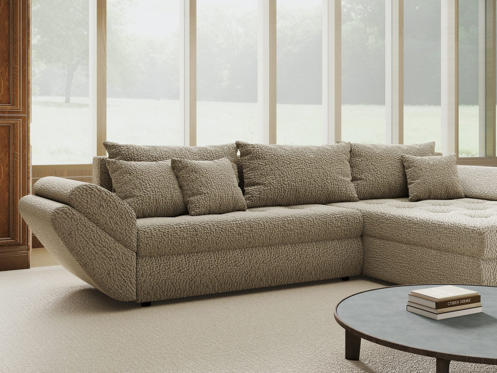 Colțar extensibil dumonde cu ladă de depozitare si sezut confortabil din spuma high-density, Loana Jaguar Bej II 270x185 cm