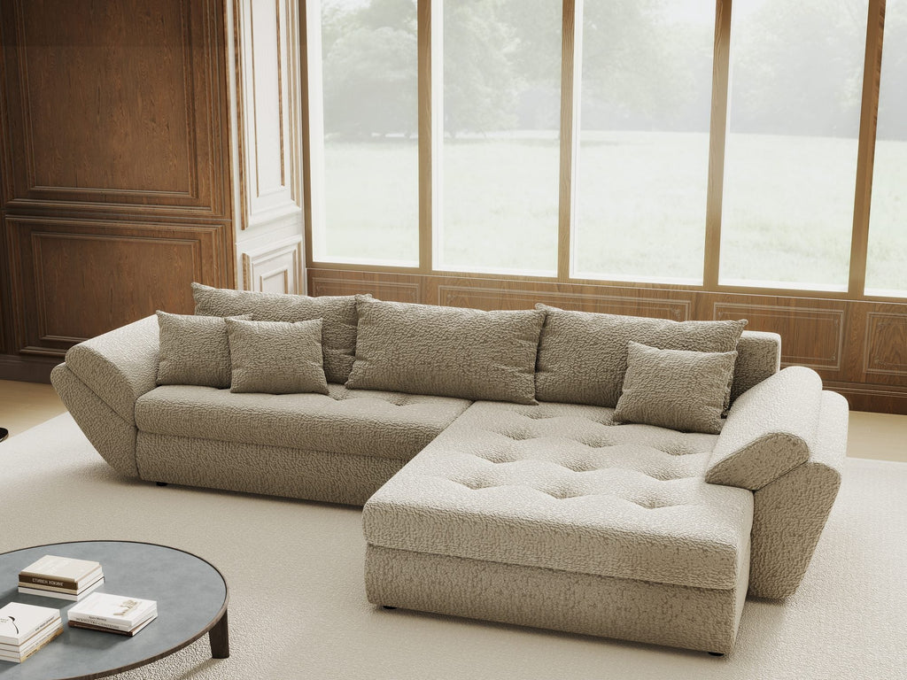 Colțar extensibil dumonde cu ladă de depozitare si sezut confortabil din spuma high-density, Loana Jaguar Bej II 270x185 cm