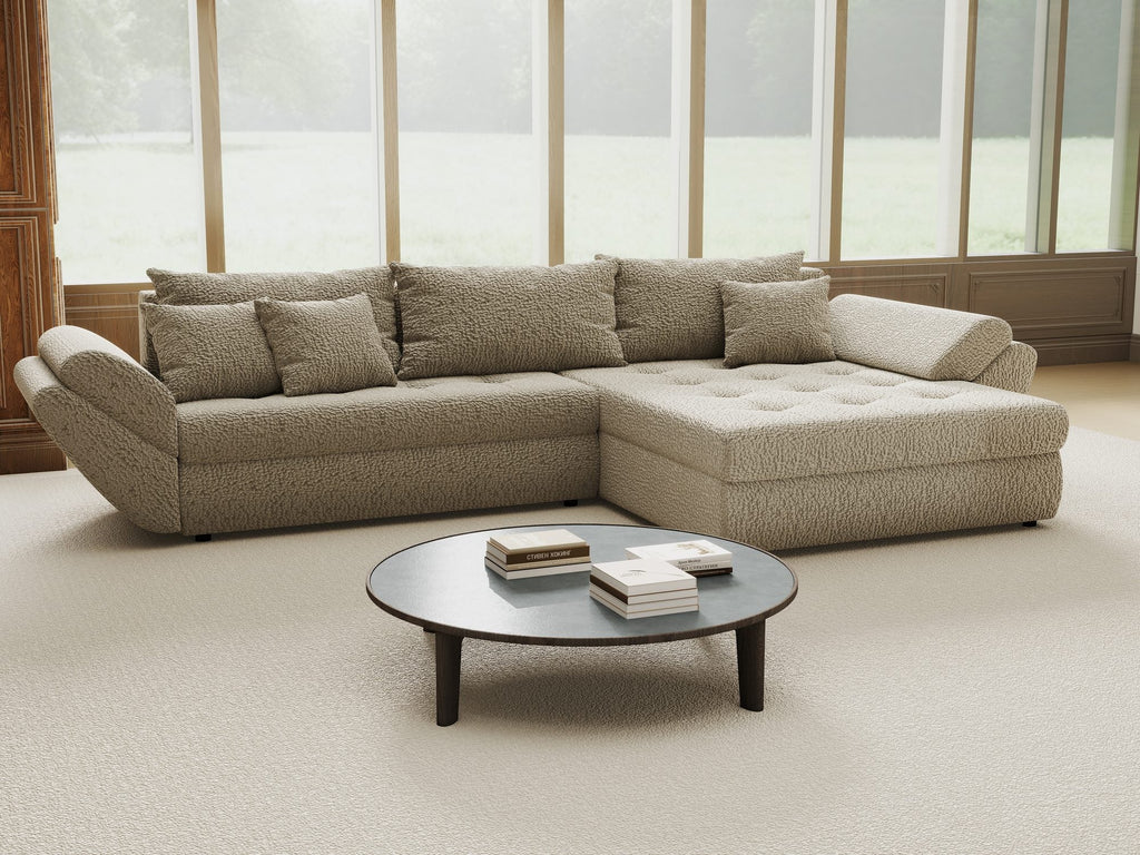 Colțar extensibil dumonde cu ladă de depozitare si sezut confortabil din spuma high-density, Loana Jaguar Bej II 270x185 cm