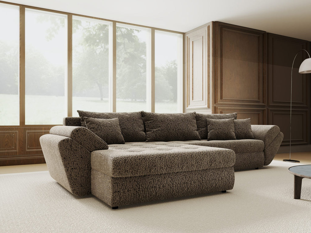 Colțar extensibil dumonde cu ladă de depozitare si sezut confortabil din spuma high-density, Loana Jaguar Maro  cappuccino 270x185 cm