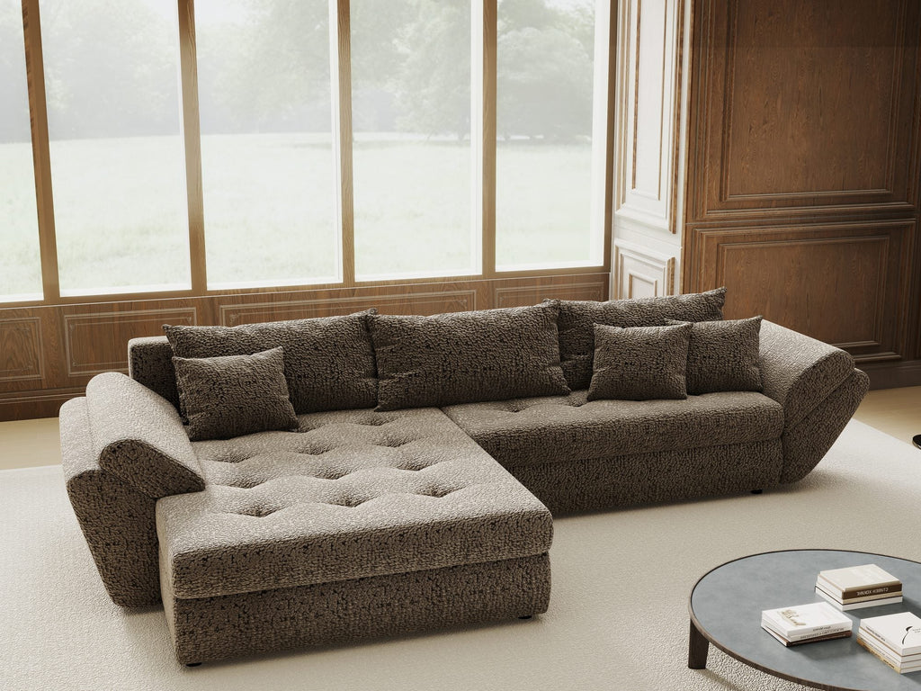Colțar extensibil dumonde cu ladă de depozitare si sezut confortabil din spuma high-density, Loana Jaguar Maro  cappuccino 270x185 cm