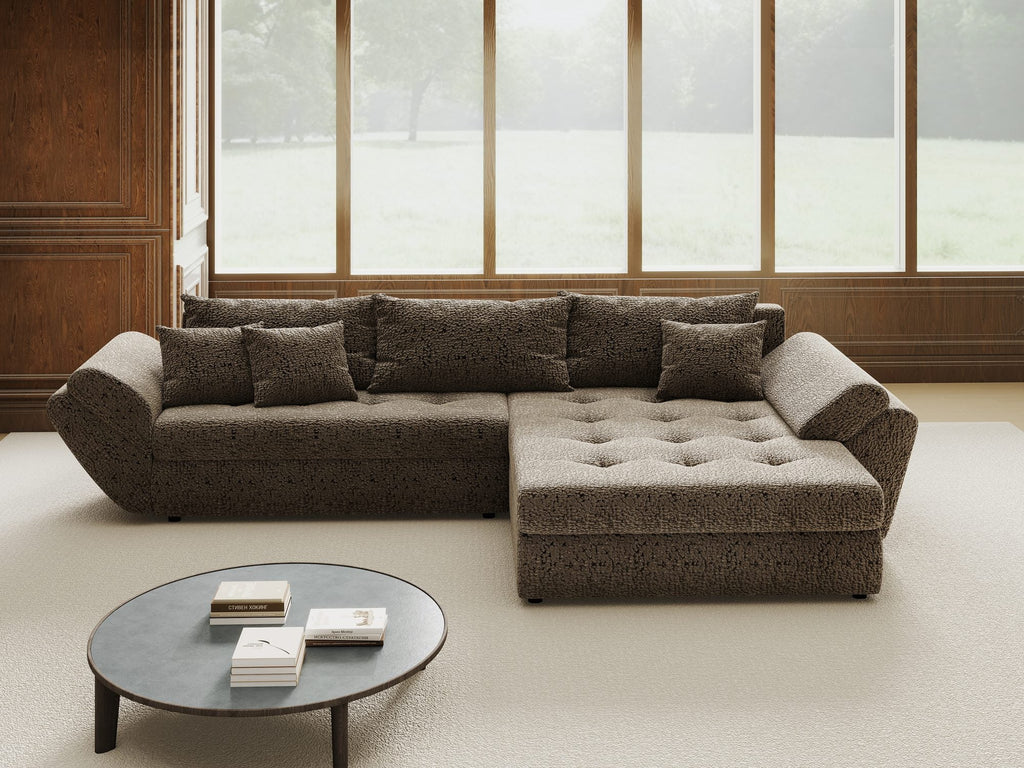 Colțar extensibil dumonde cu ladă de depozitare si sezut confortabil din spuma high-density, Loana Jaguar Maro  cappuccino II 270x185 cm