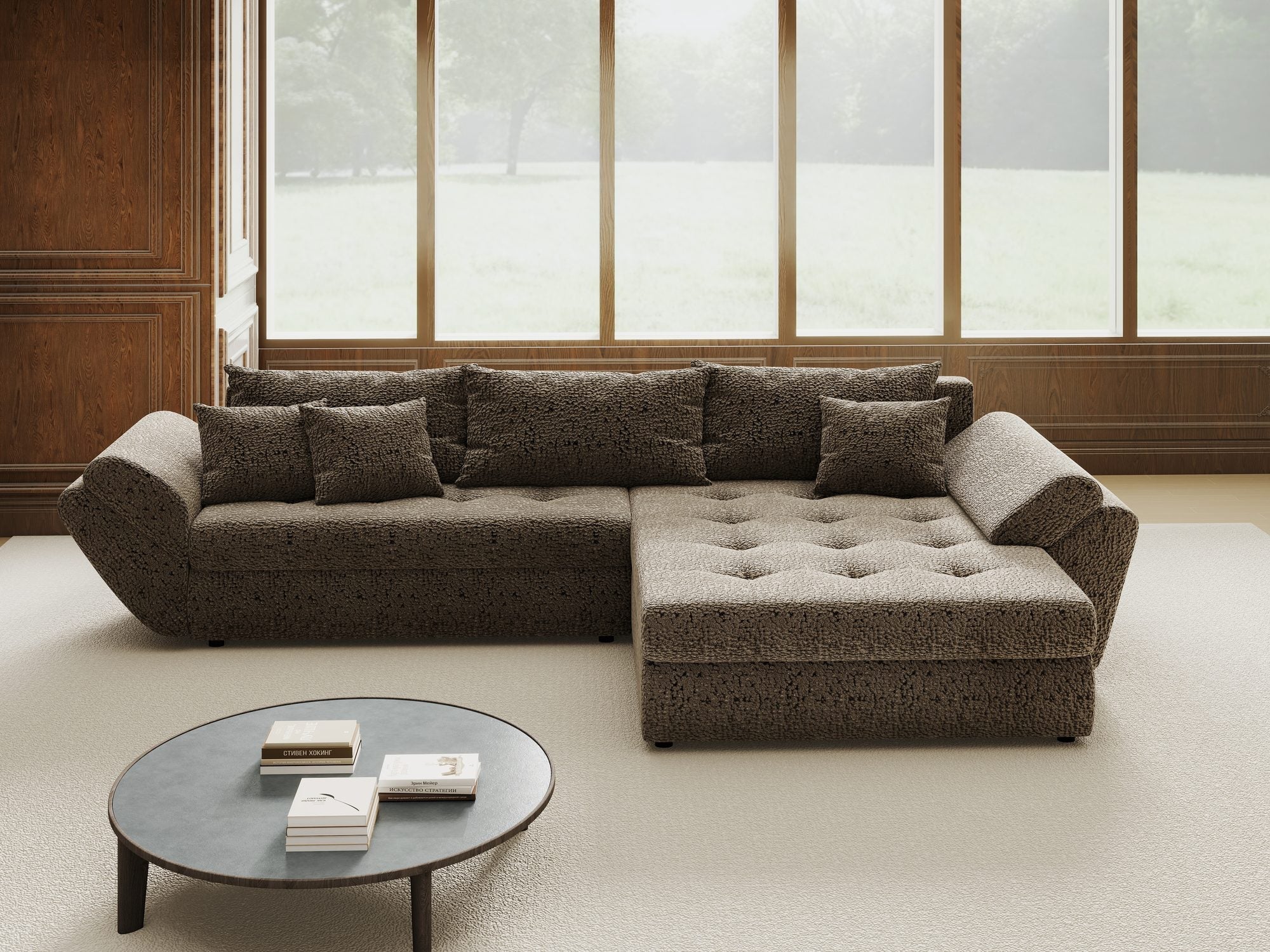 Colțar extensibil dumonde cu ladă de depozitare si sezut confortabil din spuma high-density, Loana Jaguar Maro  cappuccino II 270x185 cm