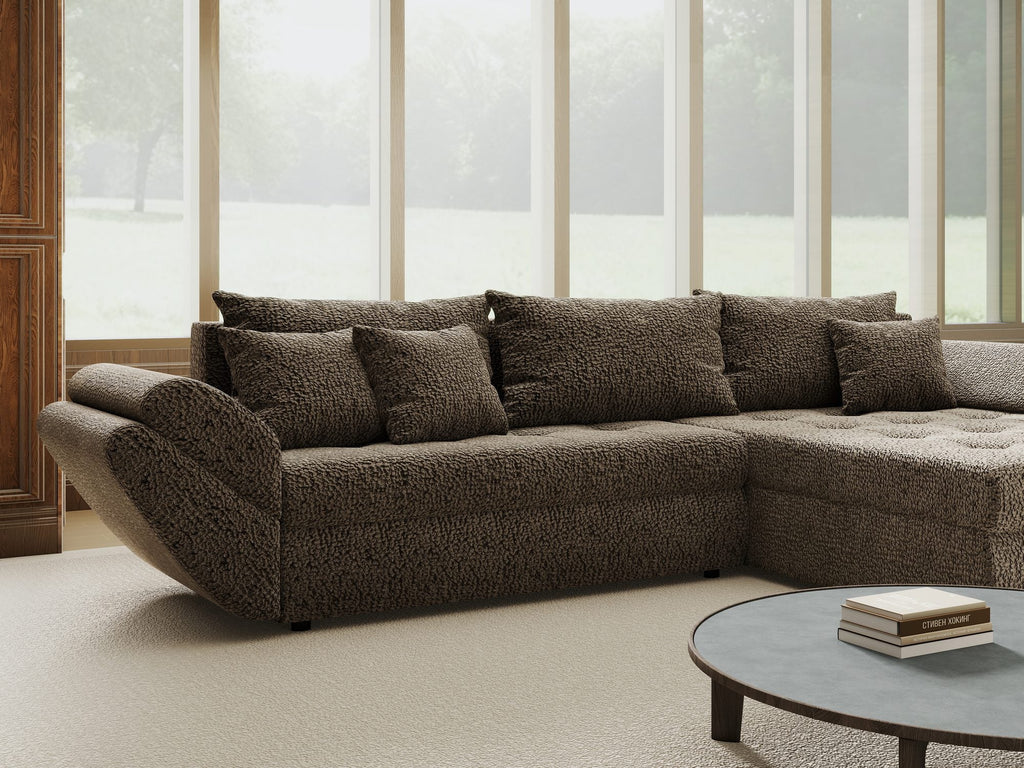 Colțar extensibil dumonde cu ladă de depozitare si sezut confortabil din spuma high-density, Loana Jaguar Maro  cappuccino II 270x185 cm