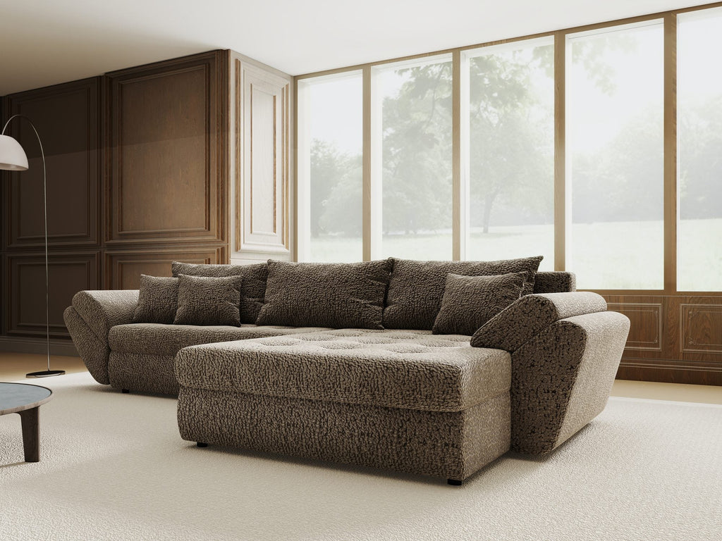 Colțar extensibil dumonde cu ladă de depozitare si sezut confortabil din spuma high-density, Loana Jaguar Maro  cappuccino II 270x185 cm