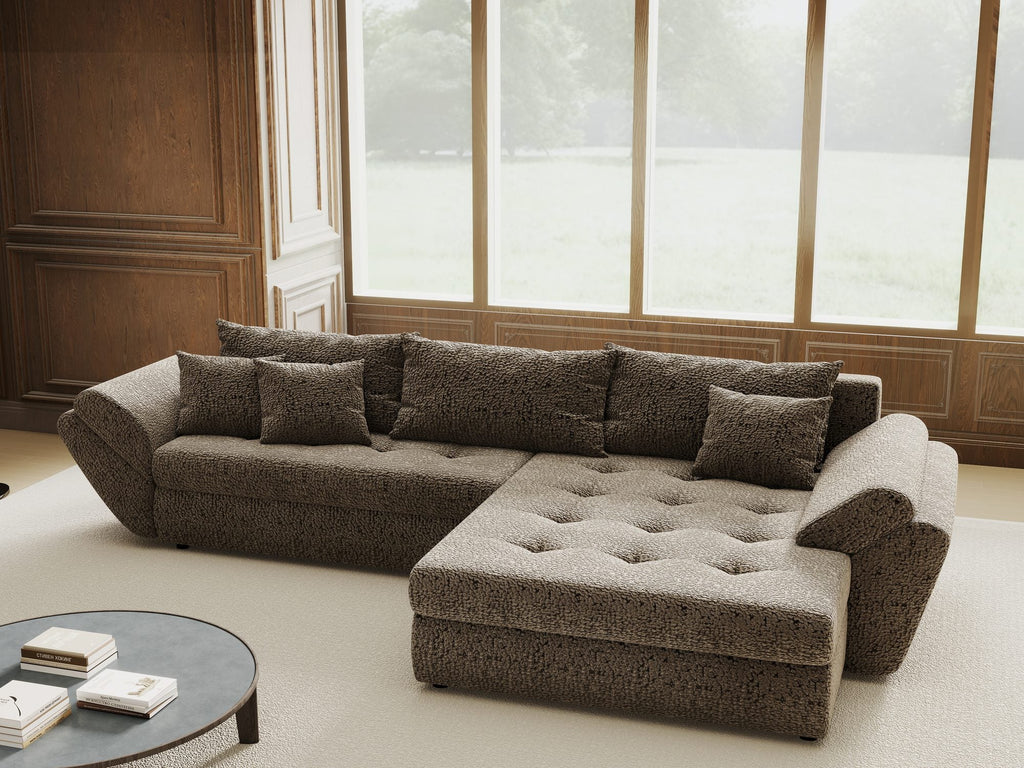 Colțar extensibil dumonde cu ladă de depozitare si sezut confortabil din spuma high-density, Loana Jaguar Maro  cappuccino II 270x185 cm