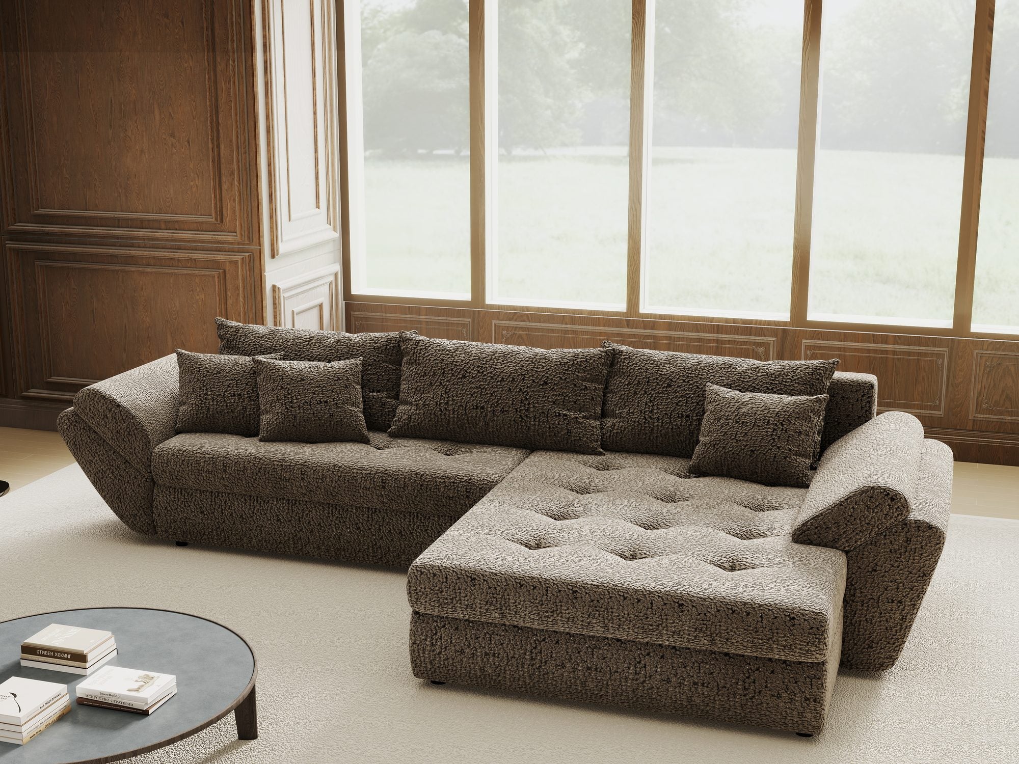 Colțar extensibil dumonde cu ladă de depozitare si sezut confortabil din spuma high-density, Loana Jaguar Maro  cappuccino II 270x185 cm