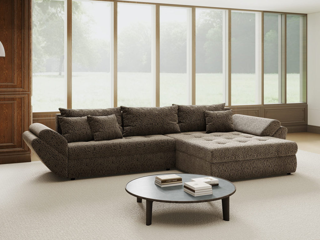 Colțar extensibil dumonde cu ladă de depozitare si sezut confortabil din spuma high-density, Loana Jaguar Maro  cappuccino II 270x185 cm