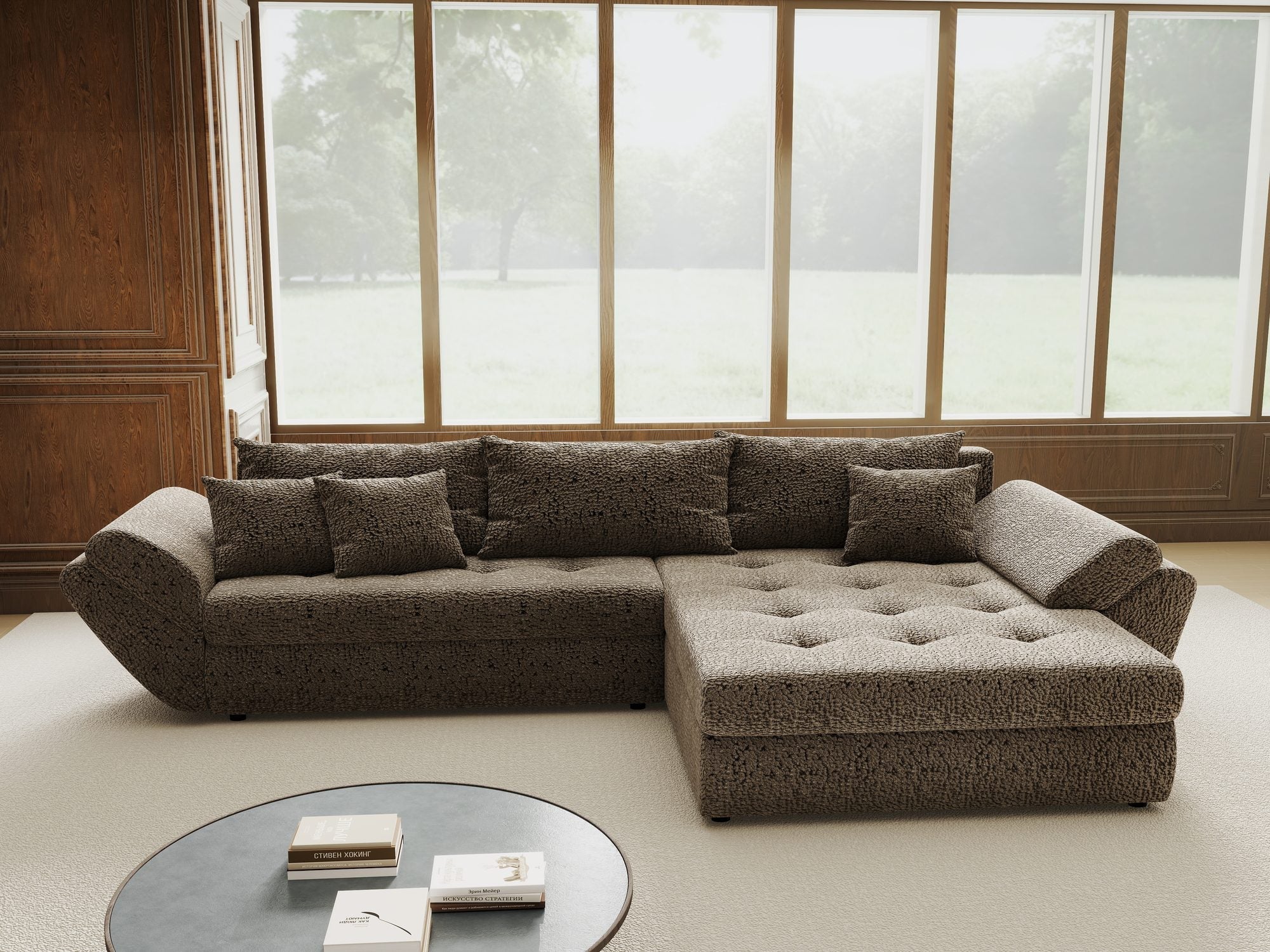 Colțar extensibil dumonde cu ladă de depozitare si sezut confortabil din spuma high-density, Loana Jaguar Maro  cappuccino II 270x185 cm