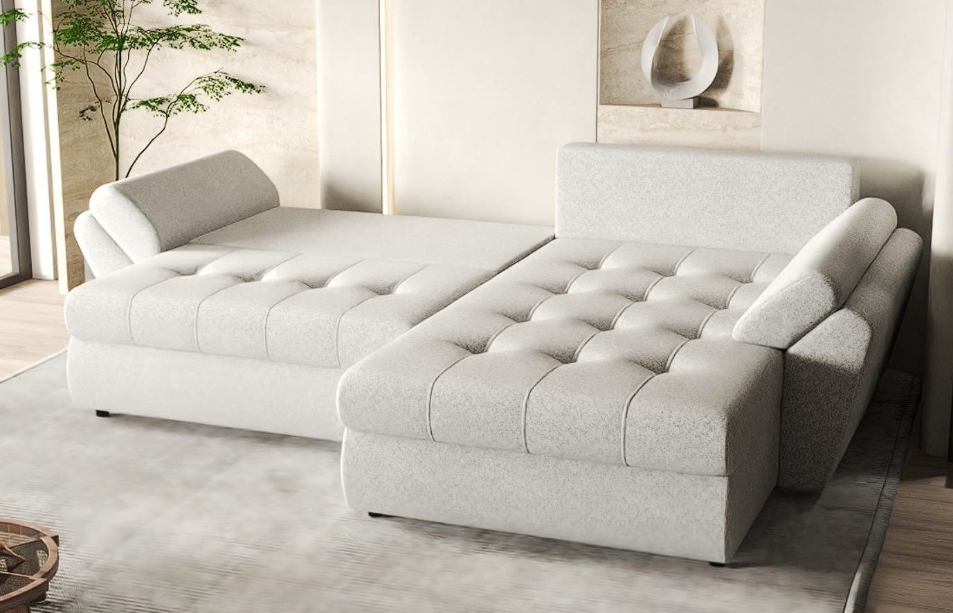 Colțar extensibil dumonde cu ladă de depozitare si sezut confortabil din spuma high-density, Loana Monolith Gri 270x185 cm