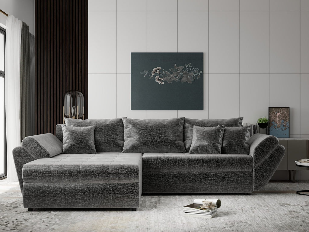 Colțar extensibil dumonde cu ladă de depozitare si sezut confortabil din spuma high-density, Loana Monolith Gri 270x185 cm