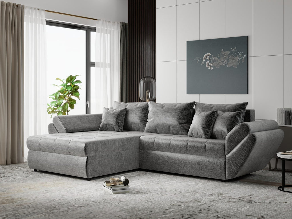 Colțar extensibil dumonde cu ladă de depozitare si sezut confortabil din spuma high-density, Loana Monolith Gri 270x185 cm
