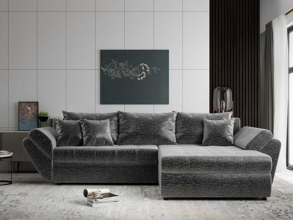 Colțar extensibil dumonde cu ladă de depozitare si sezut confortabil din spuma high-density, Loana Monolith Gri II 270x185 cm