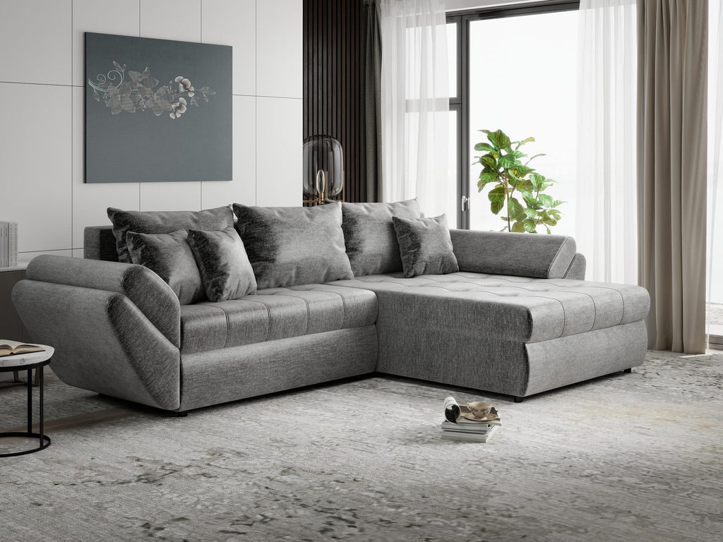 Colțar extensibil dumonde cu ladă de depozitare si sezut confortabil din spuma high-density, Loana Monolith Gri II 270x185 cm