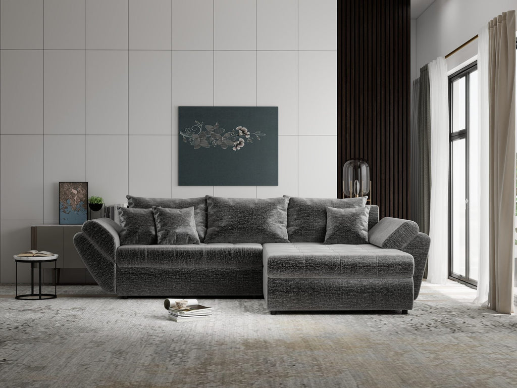 Colțar extensibil dumonde cu ladă de depozitare si sezut confortabil din spuma high-density, Loana Monolith Gri II 270x185 cm
