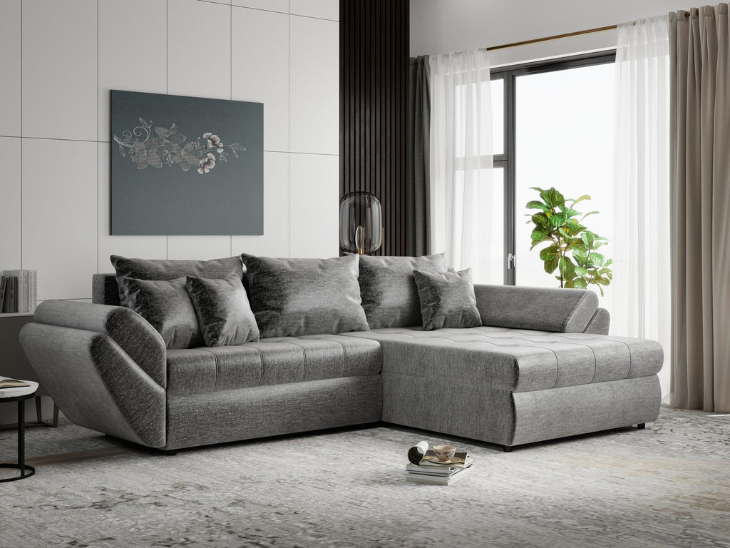 Colțar extensibil dumonde cu ladă de depozitare si sezut confortabil din spuma high-density, Loana Monolith Gri II 270x185 cm