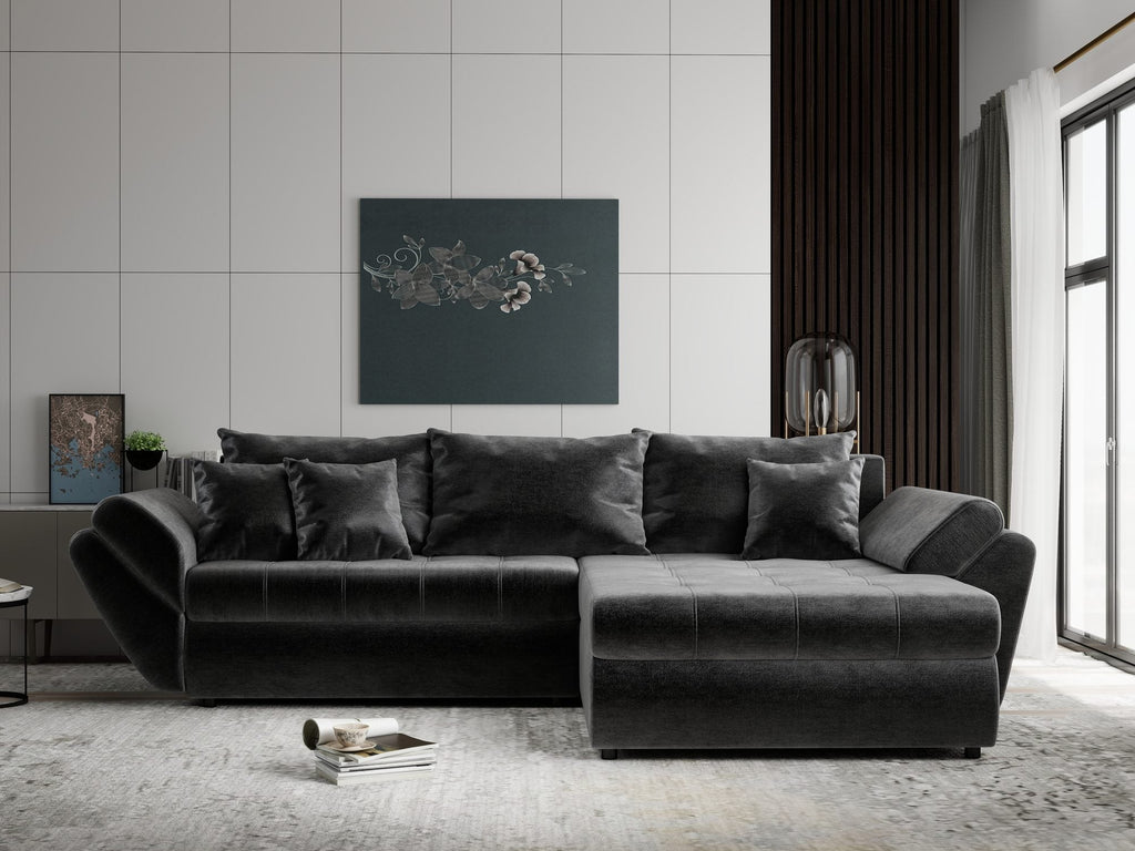 Colțar extensibil dumonde cu ladă de depozitare si sezut confortabil din spuma high-density, Loana Monolith Gri antracit II 270x185 cm