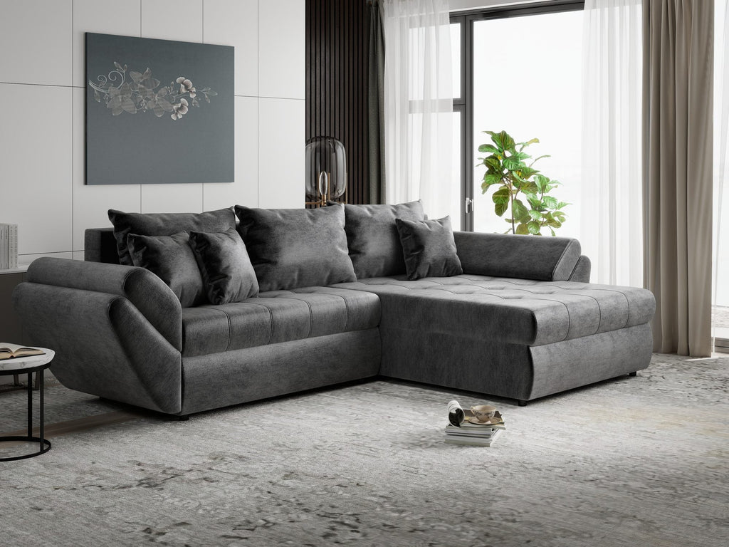 Colțar extensibil dumonde cu ladă de depozitare si sezut confortabil din spuma high-density, Loana Monolith Gri antracit II 270x185 cm