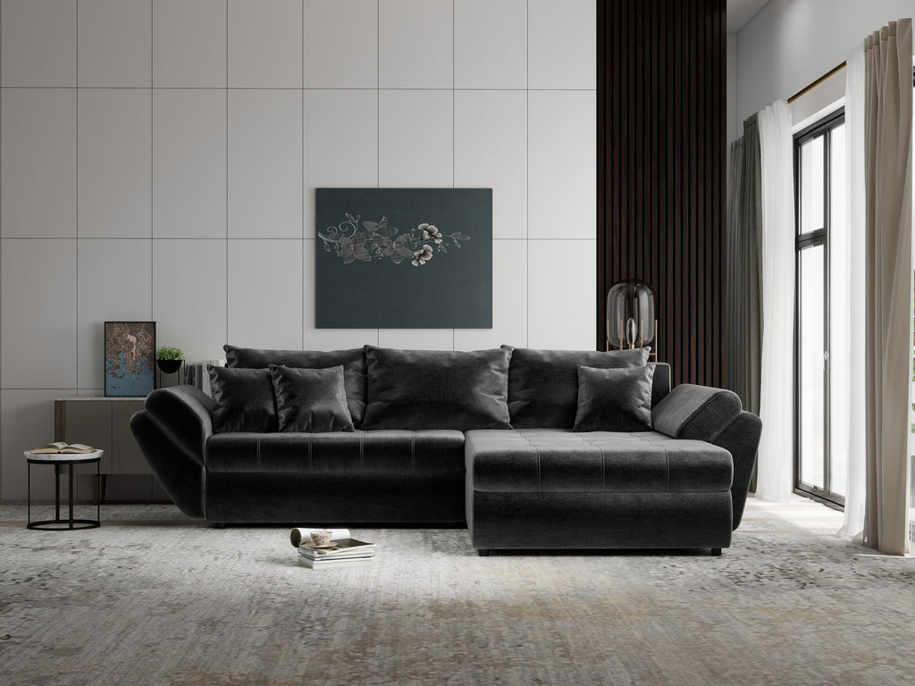 Colțar extensibil dumonde cu ladă de depozitare si sezut confortabil din spuma high-density, Loana Monolith Gri antracit II 270x185 cm