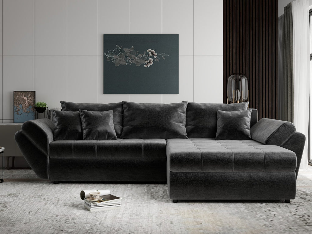 Colțar extensibil dumonde cu ladă de depozitare si sezut confortabil din spuma high-density, Loana Monolith Gri antracit II 270x185 cm