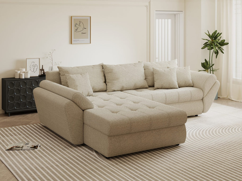 Colțar extensibil dumonde cu ladă de depozitare si sezut confortabil din spuma high-density, Loana Monte Bej 270x185 cm