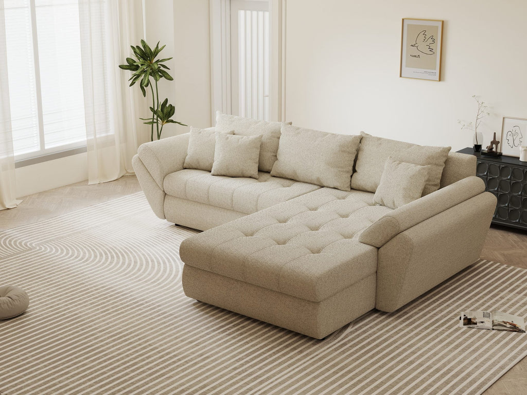 Colțar extensibil dumonde cu ladă de depozitare si sezut confortabil din spuma high-density, Loana Monte Bej II 270x185 cm