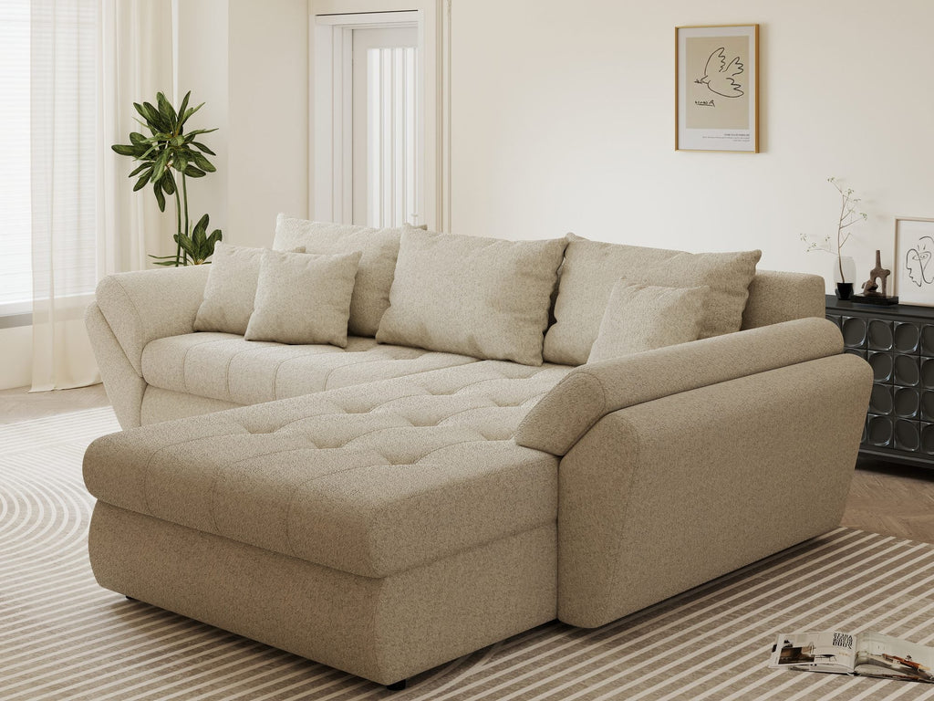 Colțar extensibil dumonde cu ladă de depozitare si sezut confortabil din spuma high-density, Loana Monte Bej II 270x185 cm