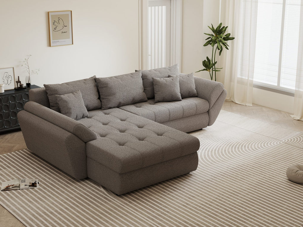 Colțar extensibil dumonde cu ladă de depozitare si sezut confortabil din spuma high-density, Loana Monte Gri 270x185 cm