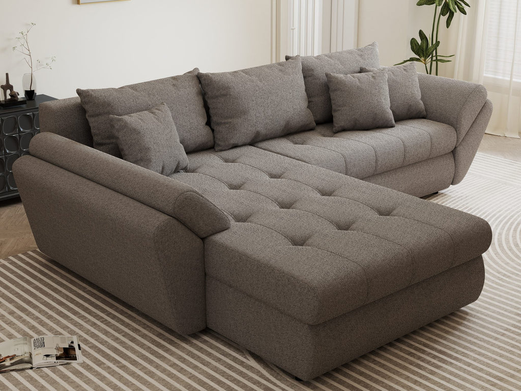 Colțar extensibil dumonde cu ladă de depozitare si sezut confortabil din spuma high-density, Loana Monte Gri 270x185 cm