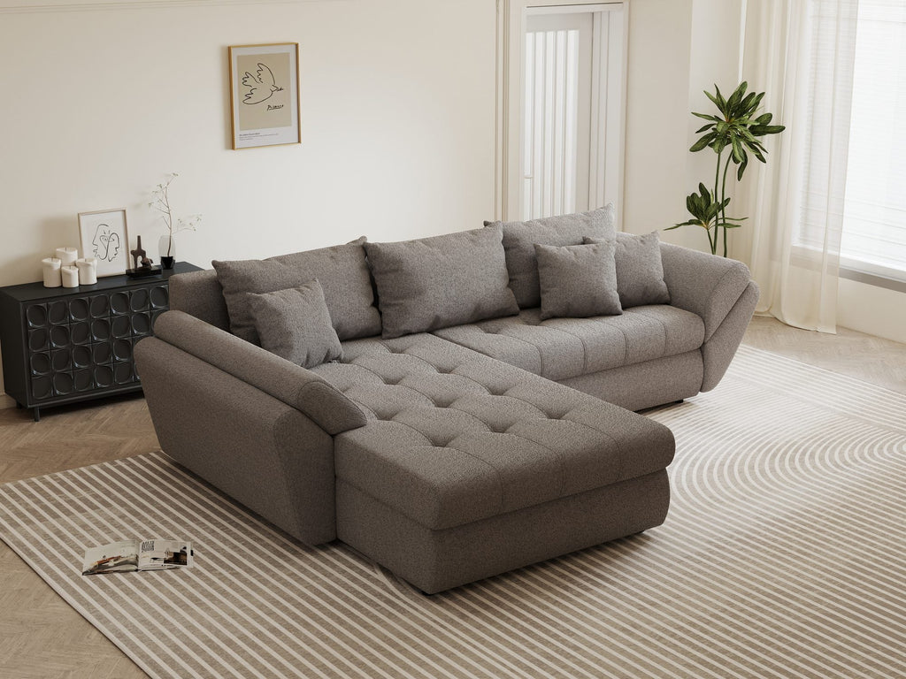 Colțar extensibil dumonde cu ladă de depozitare si sezut confortabil din spuma high-density, Loana Monte Gri 270x185 cm