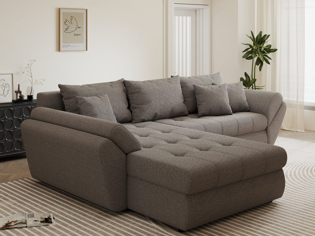 Colțar extensibil dumonde cu ladă de depozitare si sezut confortabil din spuma high-density, Loana Monte Gri 270x185 cm