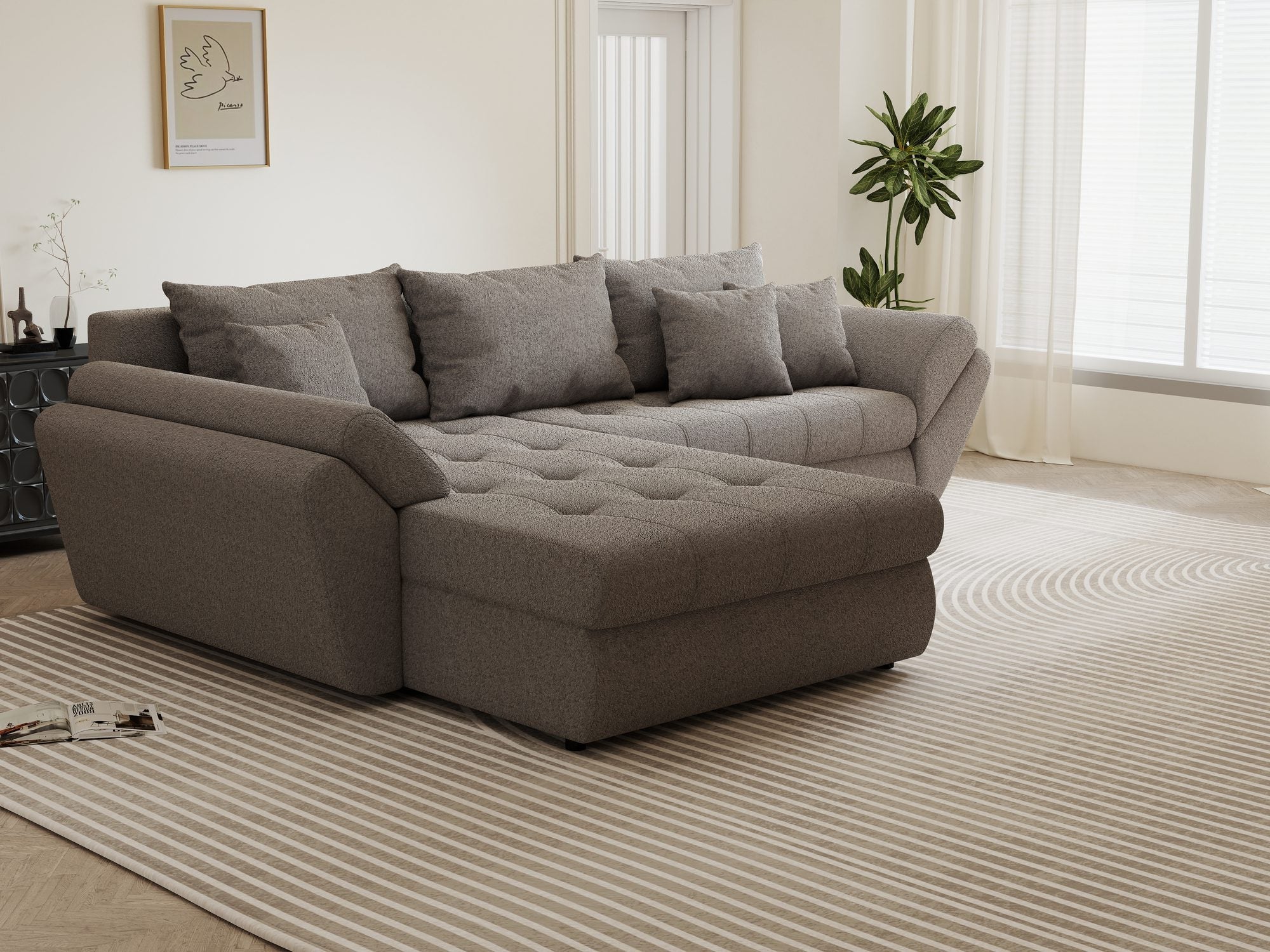 Colțar extensibil dumonde cu ladă de depozitare si sezut confortabil din spuma high-density, Loana Monte Gri 270x185 cm
