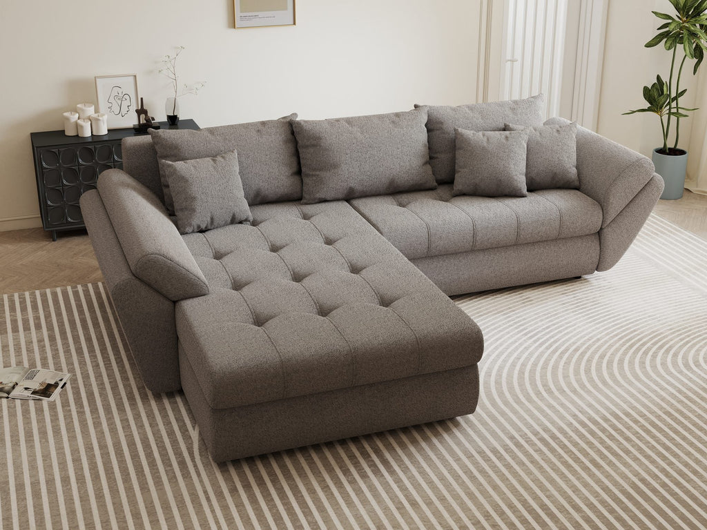 Colțar extensibil dumonde cu ladă de depozitare si sezut confortabil din spuma high-density, Loana Monte Gri 270x185 cm