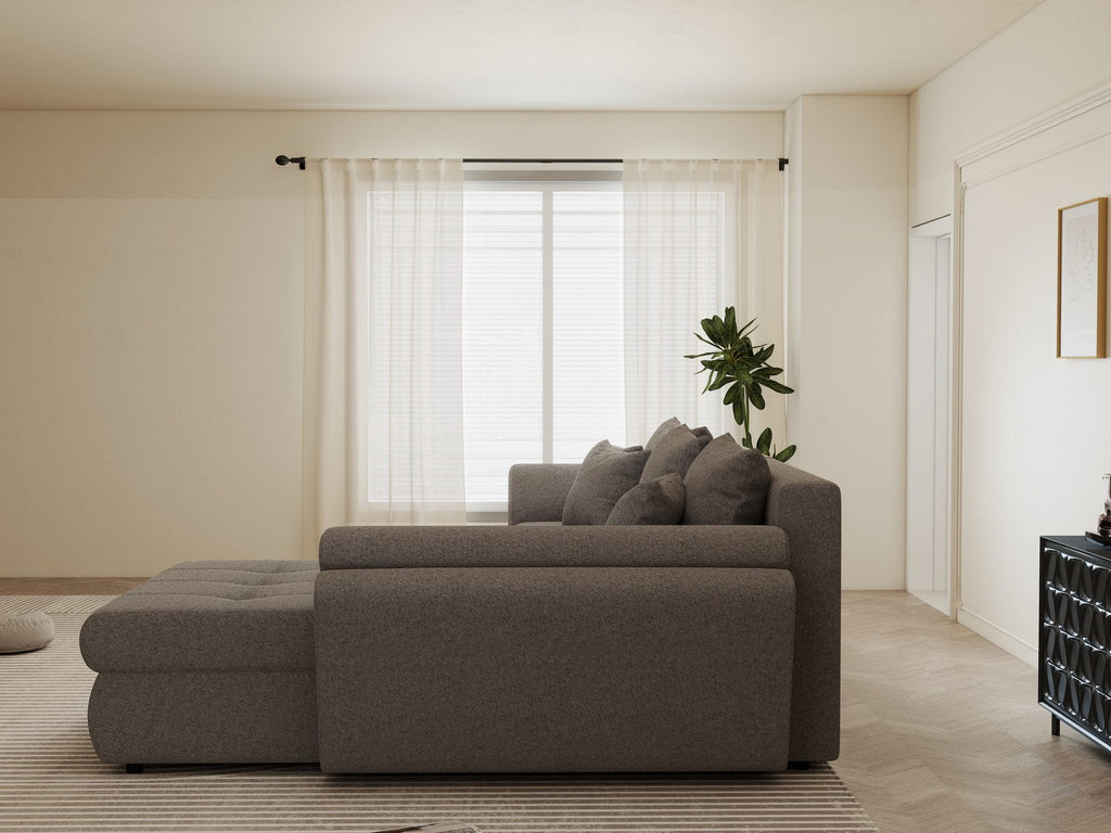 Colțar extensibil dumonde cu ladă de depozitare si sezut confortabil din spuma high-density, Loana Monte Gri II 270x185 cm